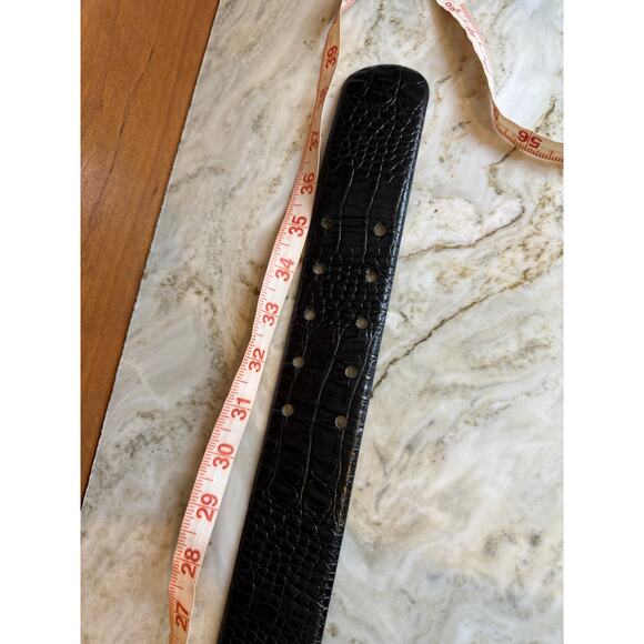 Ann Taylor Wide Embossed Croc Leather Statement Belt Black M - Picture 5 of 5